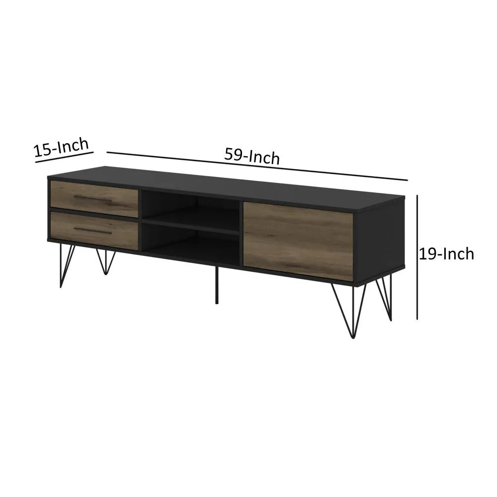 60" Wooden TV Stand with 4 Drawers, Brown and Black By The Urban Port