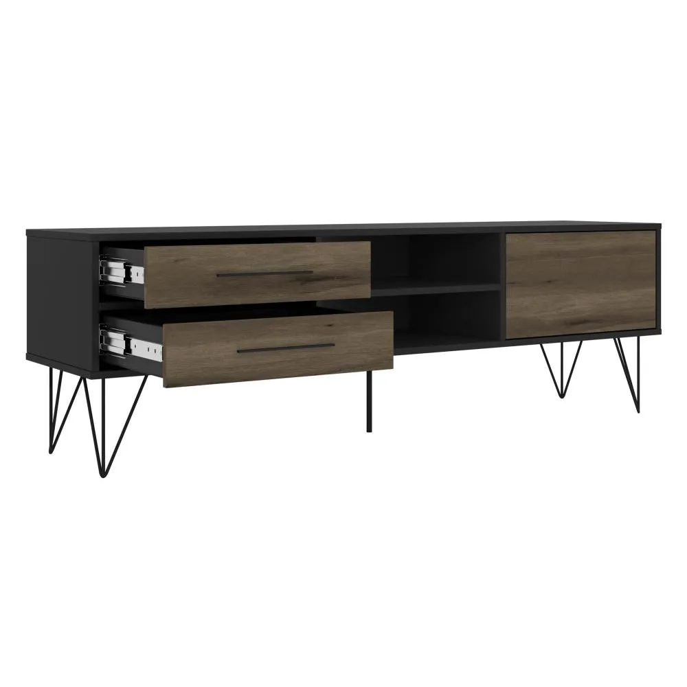 60" Wooden TV Stand with 4 Drawers, Brown and Black By The Urban Port