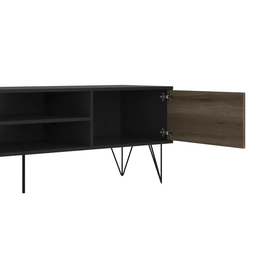 60" Wooden TV Stand with 4 Drawers, Brown and Black By The Urban Port