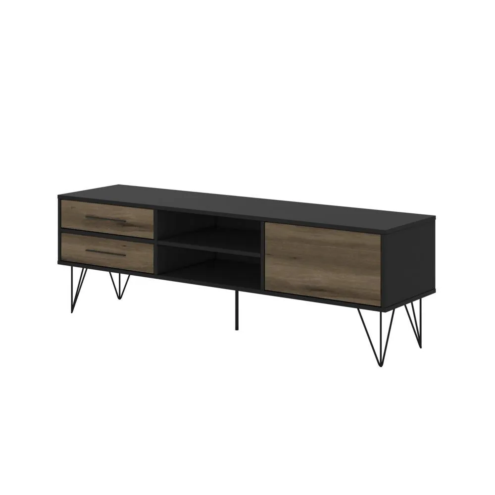 60" Wooden TV Stand with 4 Drawers, Brown and Black By The Urban Port