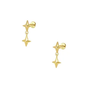 925 Silver Double Star Pendant Flat Back Earrings