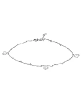 925 Sterling Silver Dangling Solitaire With Rhodium Plated Adjustable Charm Anklet