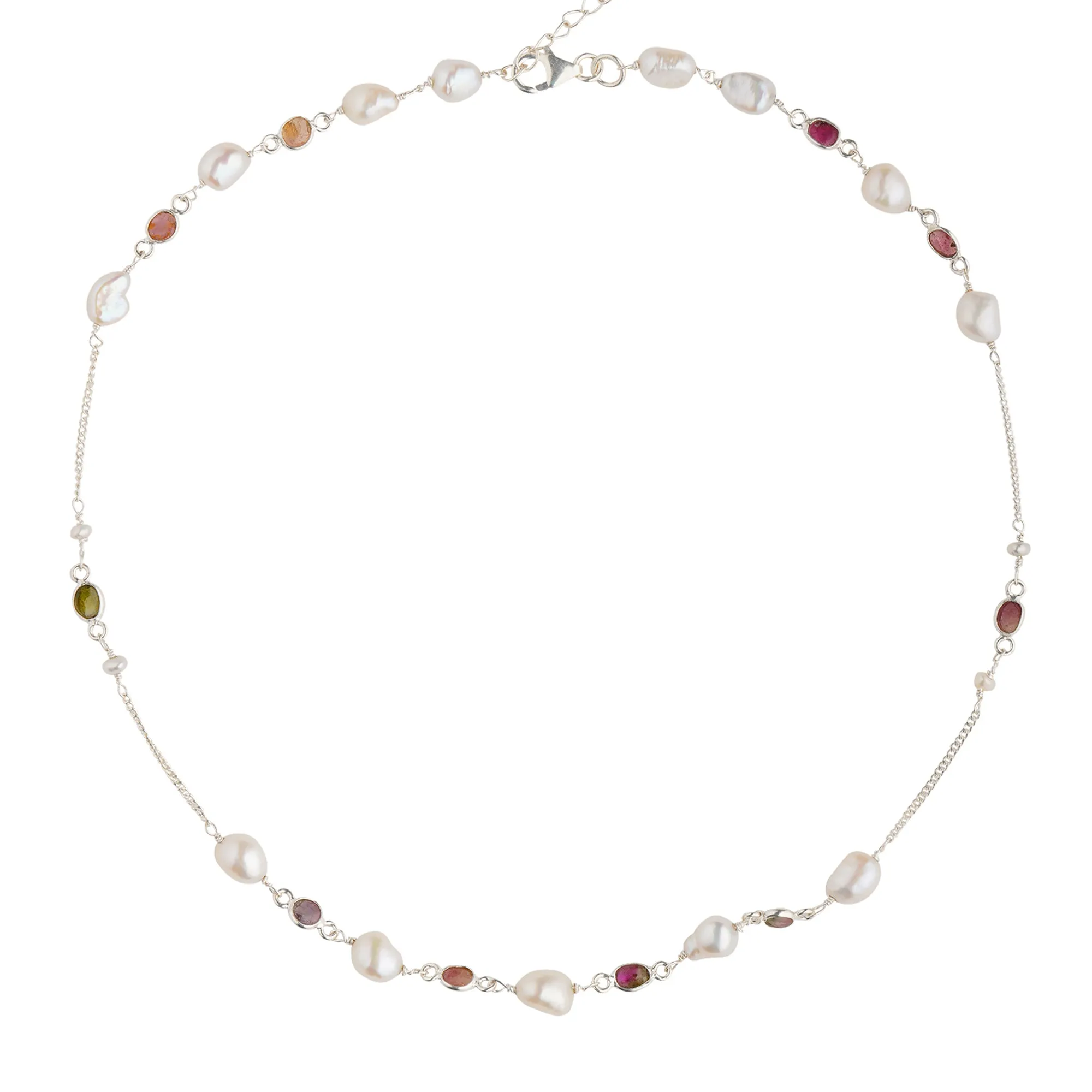 925 Sterling Silver Necklace - Pearls and Garnet Stone