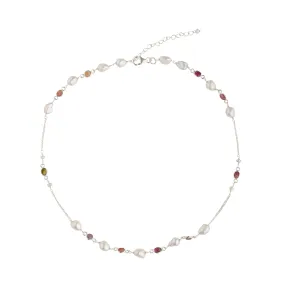 925 Sterling Silver Necklace - Pearls and Garnet Stone