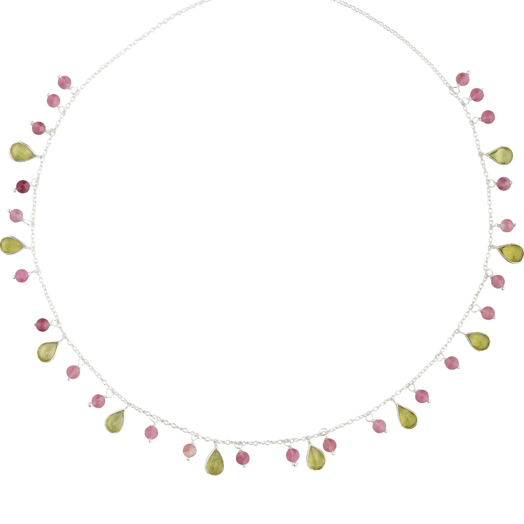 925 Sterling Silver Necklace - Peridot and Pink Tourmaline