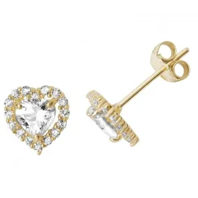 9ct Yellow Gold Heart Zirconia Stud Earrings ES524