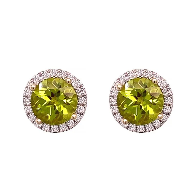 9K Yellow Gold Peridot & Diamond Stud Earrings