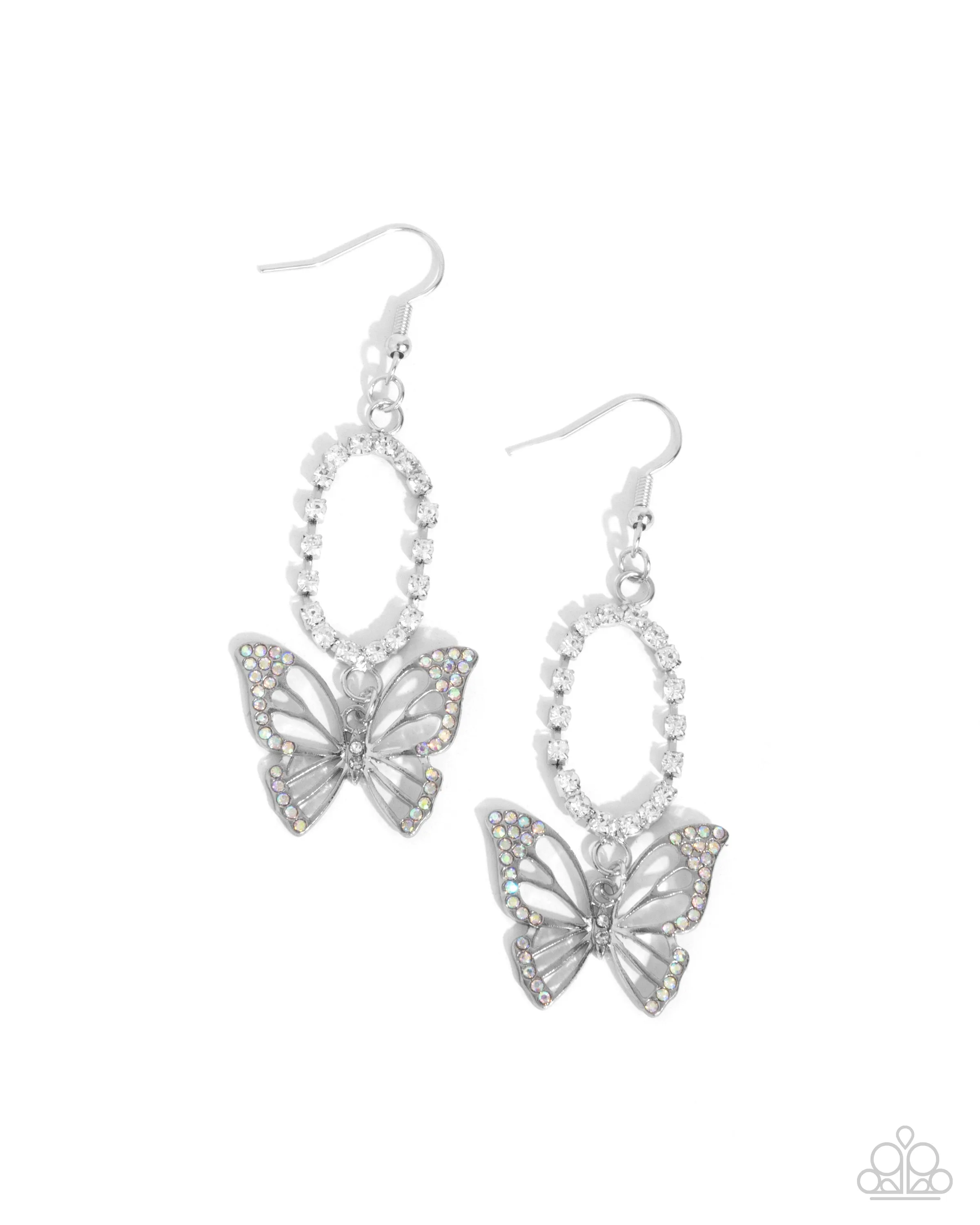 Aerial Avenue - Multi - White and Iridescent Rhinestone Butterfly Paparazzi Fishhook Earrings