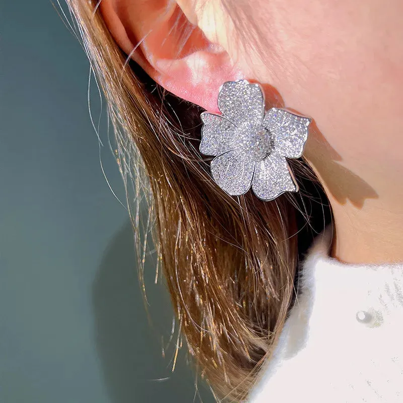 Aesthetic Big Flower Cubic Zirconia Design Earrings for Women