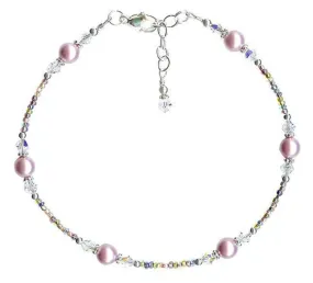 Alluring Rose Mauve Sunset Crystal Pearl Anklet