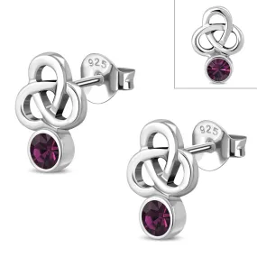 Amethyst CZ Trinity Triquetra Sterling Silver Earrings