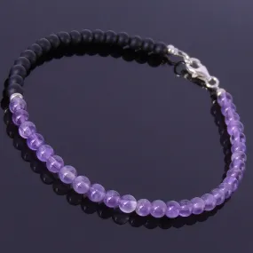 Amethyst Matte Black Onyx Anklet Gemstone 925 Sterling Silver Clasp for Men Women DiyNotion Handmade AN008