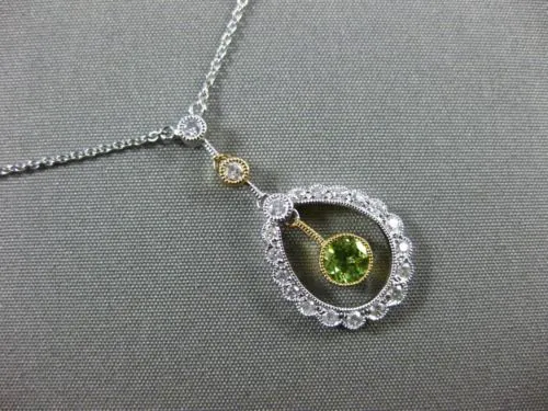 ANTIQUE .43CT DIAMOND & AAA PERIDOT 14K WHITE GOLD 3D MILGRAIN FLOATING NECKLACE