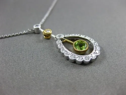 ANTIQUE .43CT DIAMOND & AAA PERIDOT 14K WHITE GOLD 3D MILGRAIN FLOATING NECKLACE