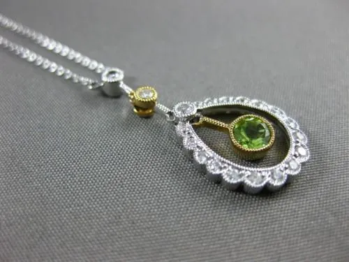 ANTIQUE .43CT DIAMOND & AAA PERIDOT 14K WHITE GOLD 3D MILGRAIN FLOATING NECKLACE