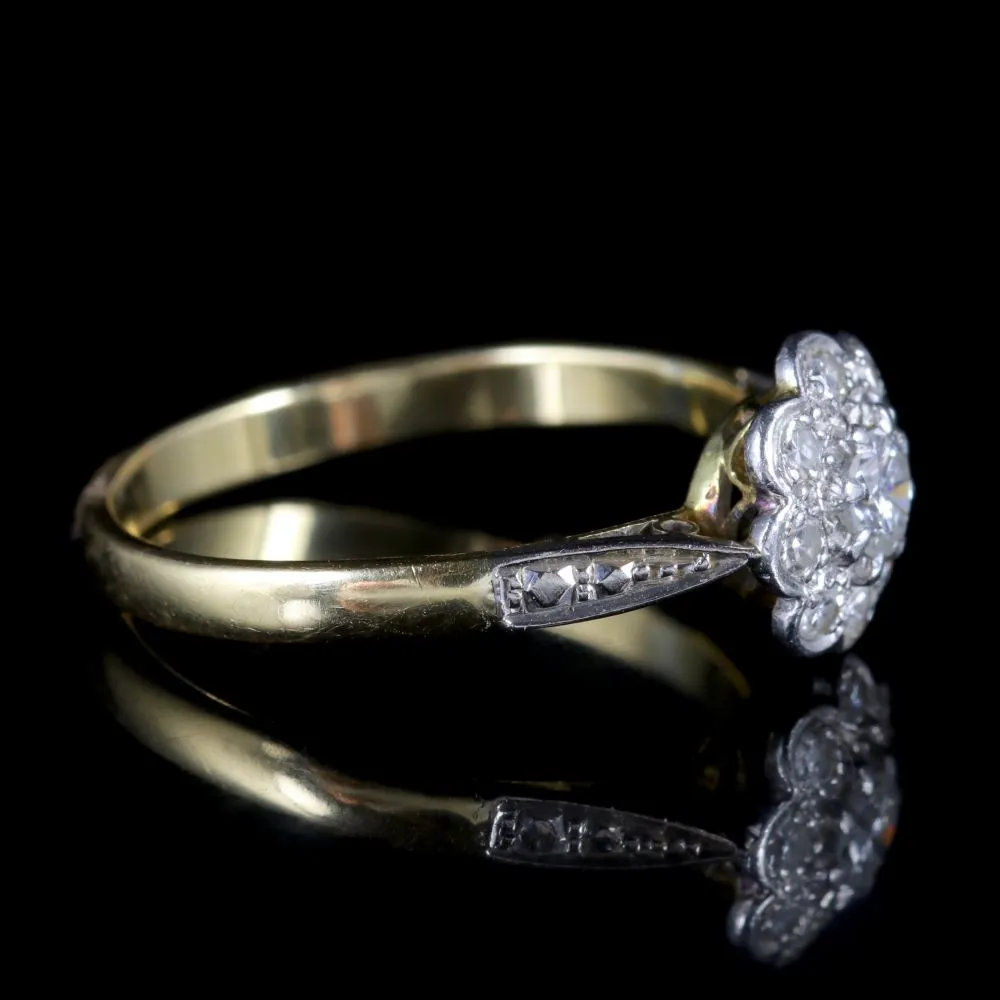 Antique Edwardian Diamond Cluster Ring Platinum 18Ct Gold Circa 1915