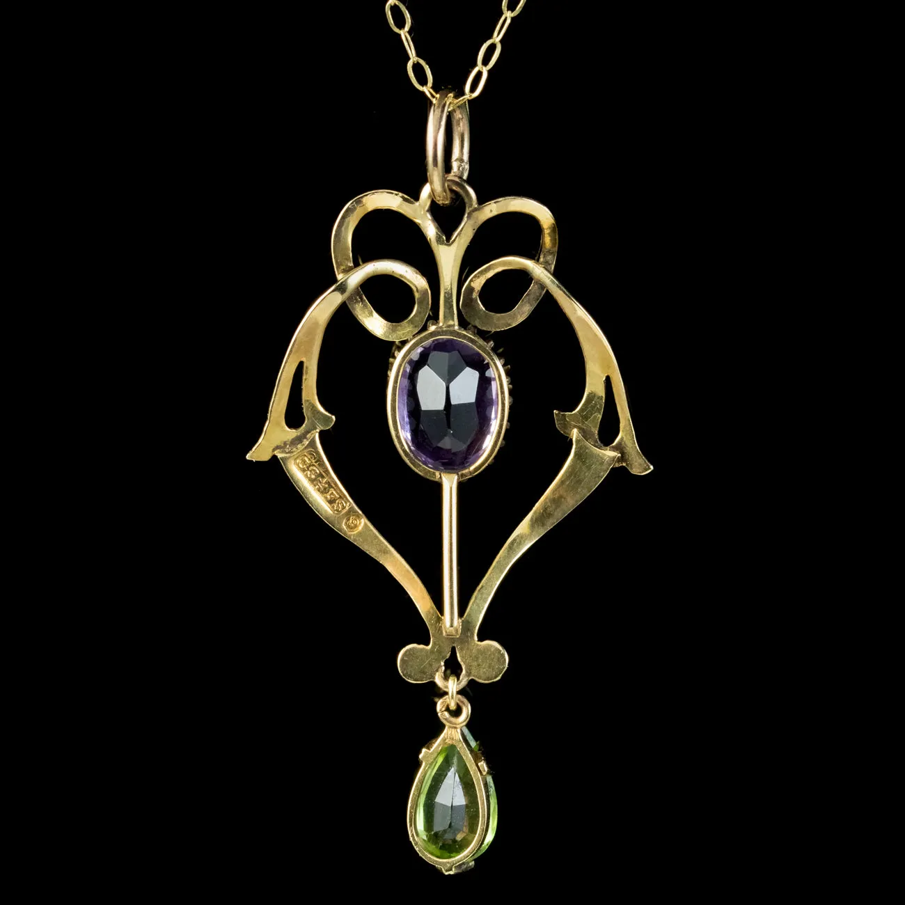 Antique Edwardian Suffragette Pendant Necklace 9ct Gold Circa 1910