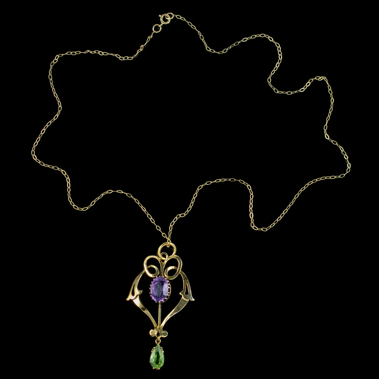 Antique Edwardian Suffragette Pendant Necklace 9ct Gold Circa 1910