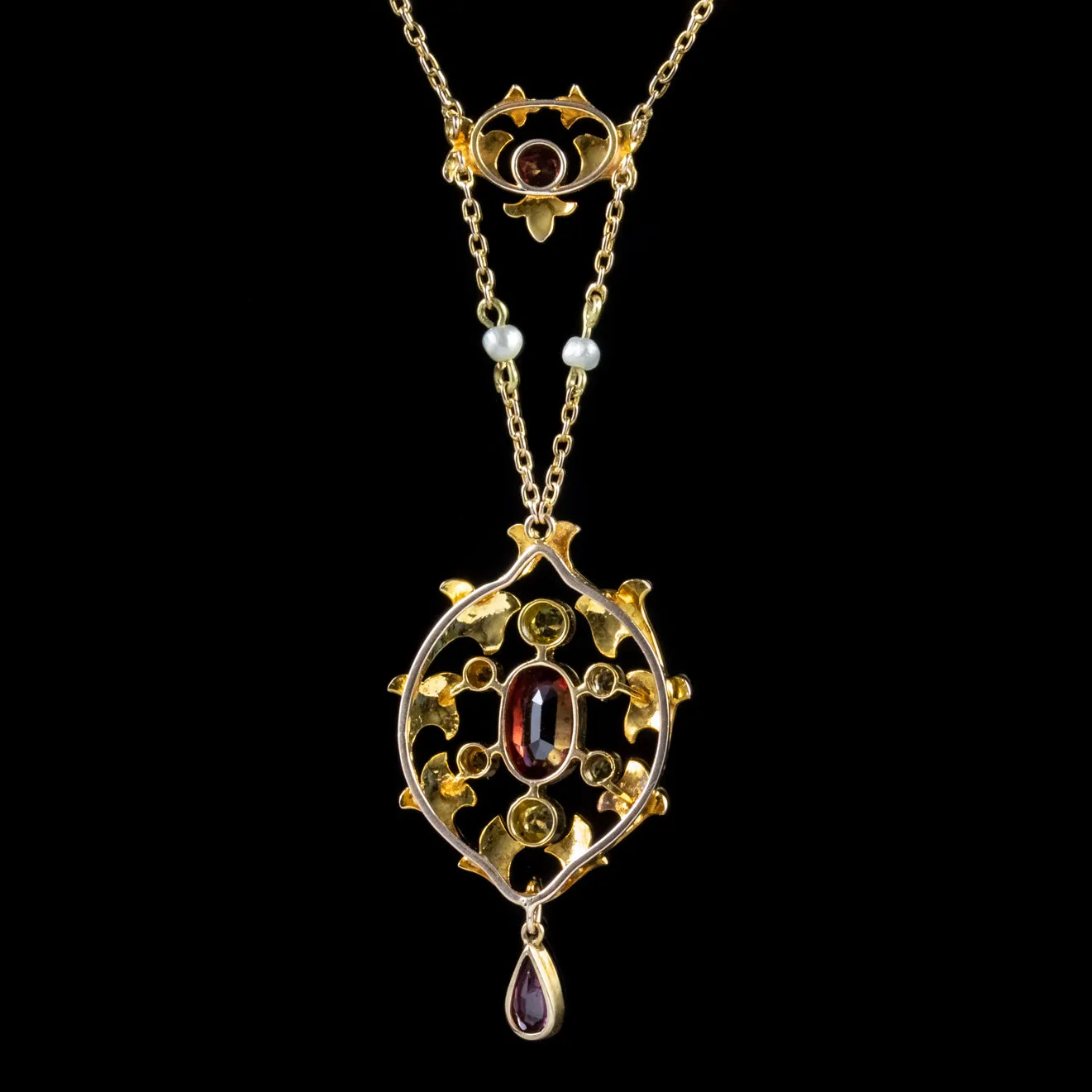 Antique Edwardian Suffragette Pendant Necklace Garnet 15Ct Gold Circa 1910