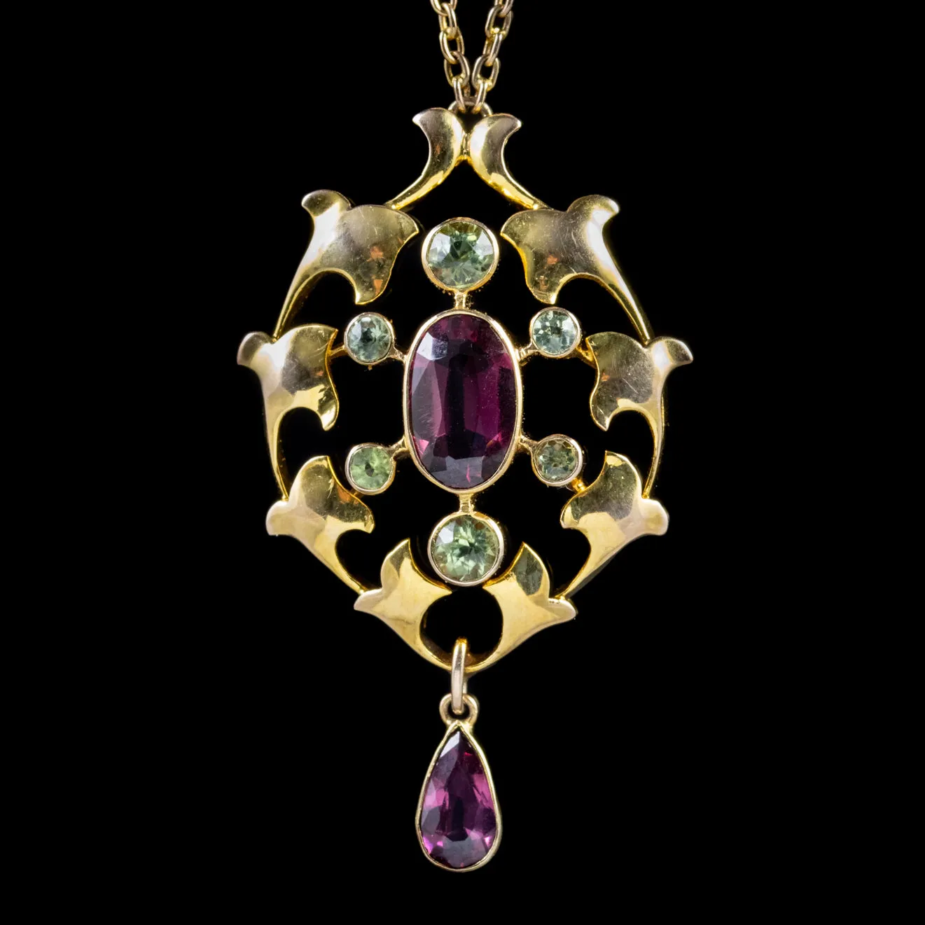 Antique Edwardian Suffragette Pendant Necklace Garnet 15Ct Gold Circa 1910