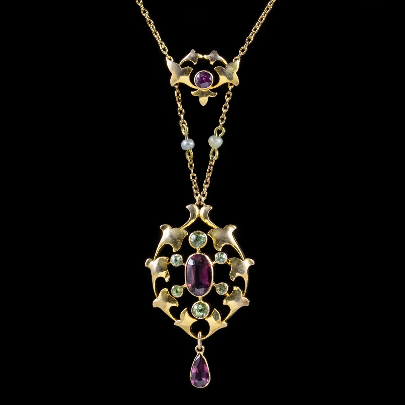 Antique Edwardian Suffragette Pendant Necklace Garnet 15Ct Gold Circa 1910