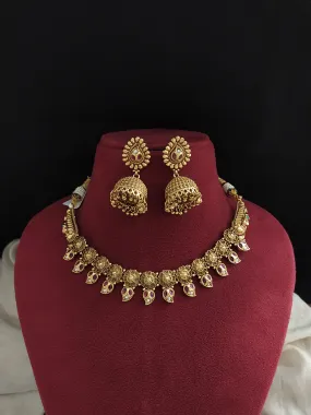 Antique Kemp Mango Design Necklace Set with Matching Jhumki