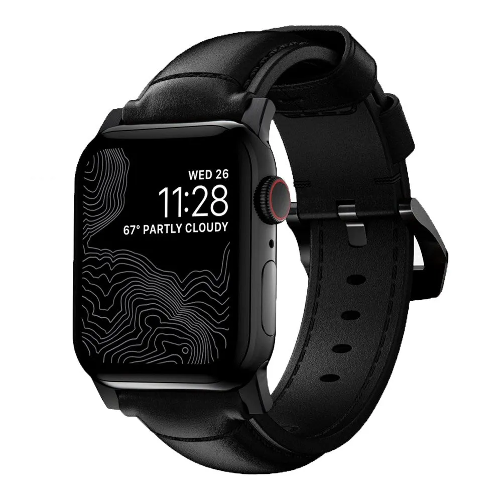 Apple Watch (38/40/SE/41/42mm) Nomad Traditional Horween Band Rem - Black  / Black Hardware