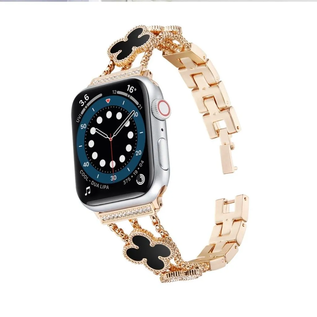 Apple Watch 42mm - 44mm flower décor rhinestone watch strap - Rose Gold / Black