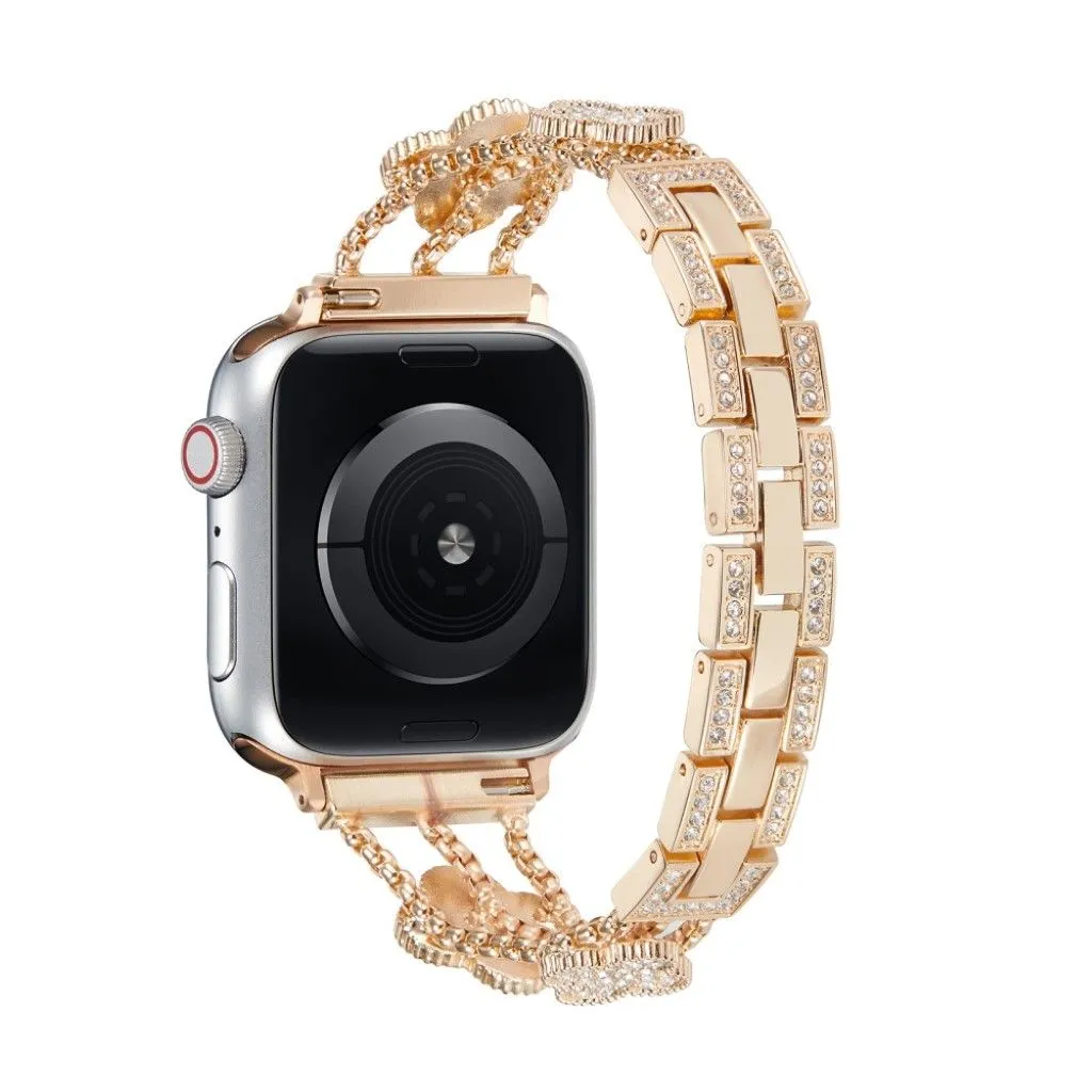 Apple Watch 42mm - 44mm flower décor rhinestone watch strap - Rose Gold / Black