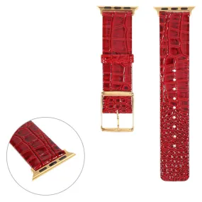 Apple Watch 44mm croc-like genuine leather watch strap - Red