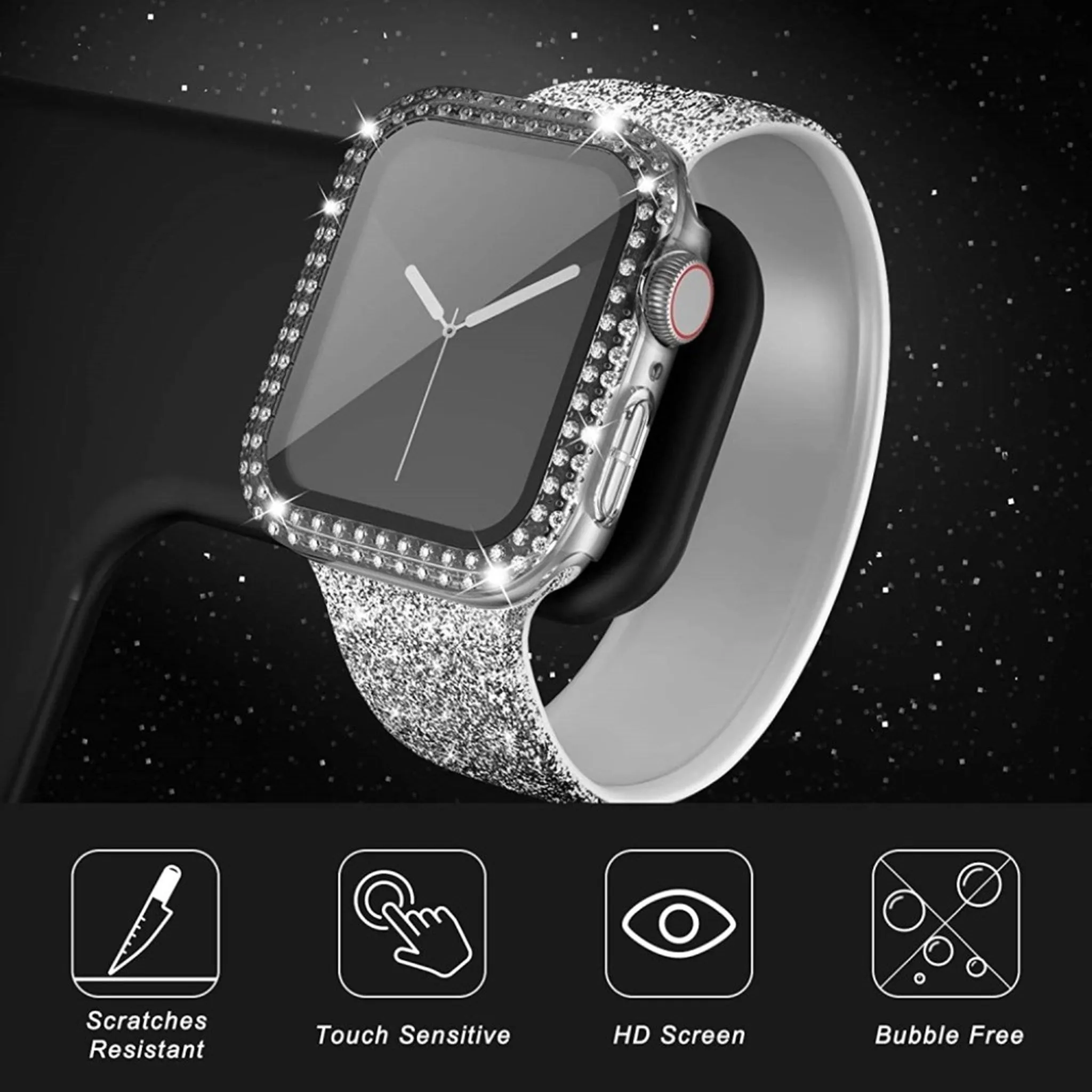 Apple Watch 44mm rhinestone décor cover   tempered glass - Transparent