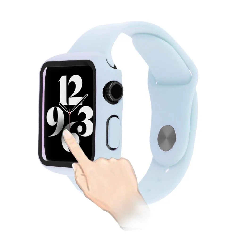 Apple Watch (45mm) cover with tempered glass   silicone watch strap - Baby Blue