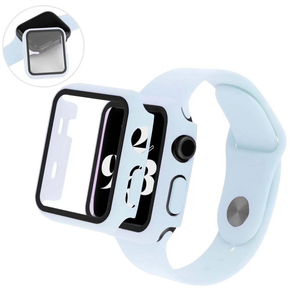 Apple Watch (45mm) cover with tempered glass   silicone watch strap - Baby Blue