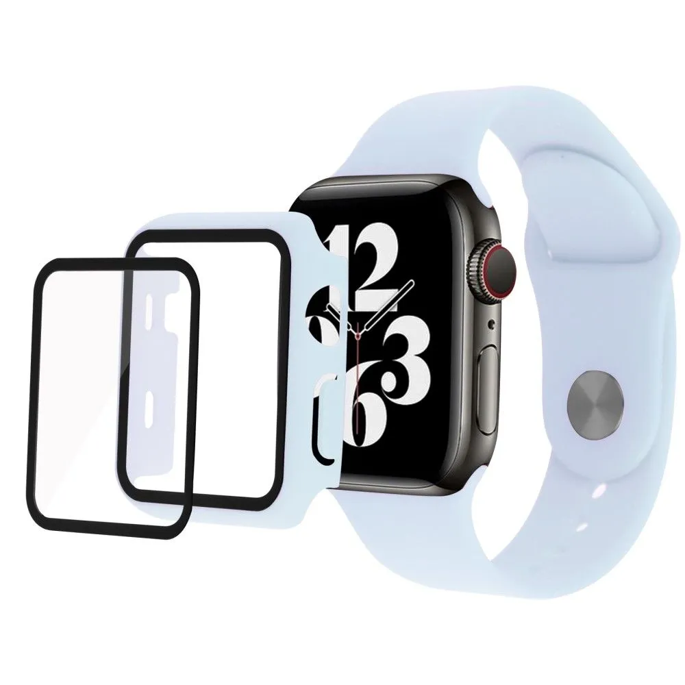 Apple Watch (45mm) cover with tempered glass   silicone watch strap - Baby Blue