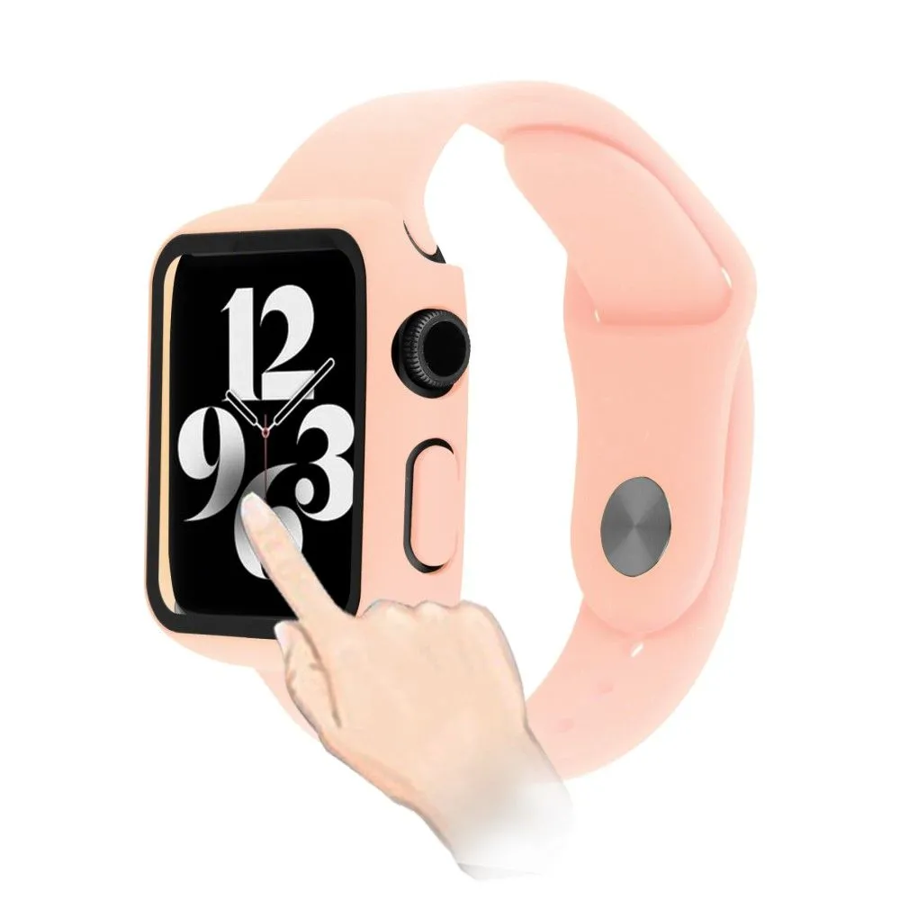 Apple Watch (45mm) cover with tempered glass   silicone watch strap - Light Pink