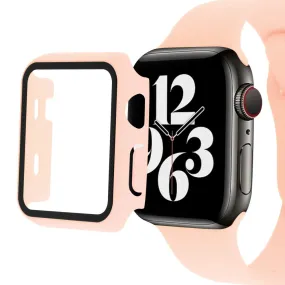 Apple Watch (45mm) cover with tempered glass   silicone watch strap - Light Pink