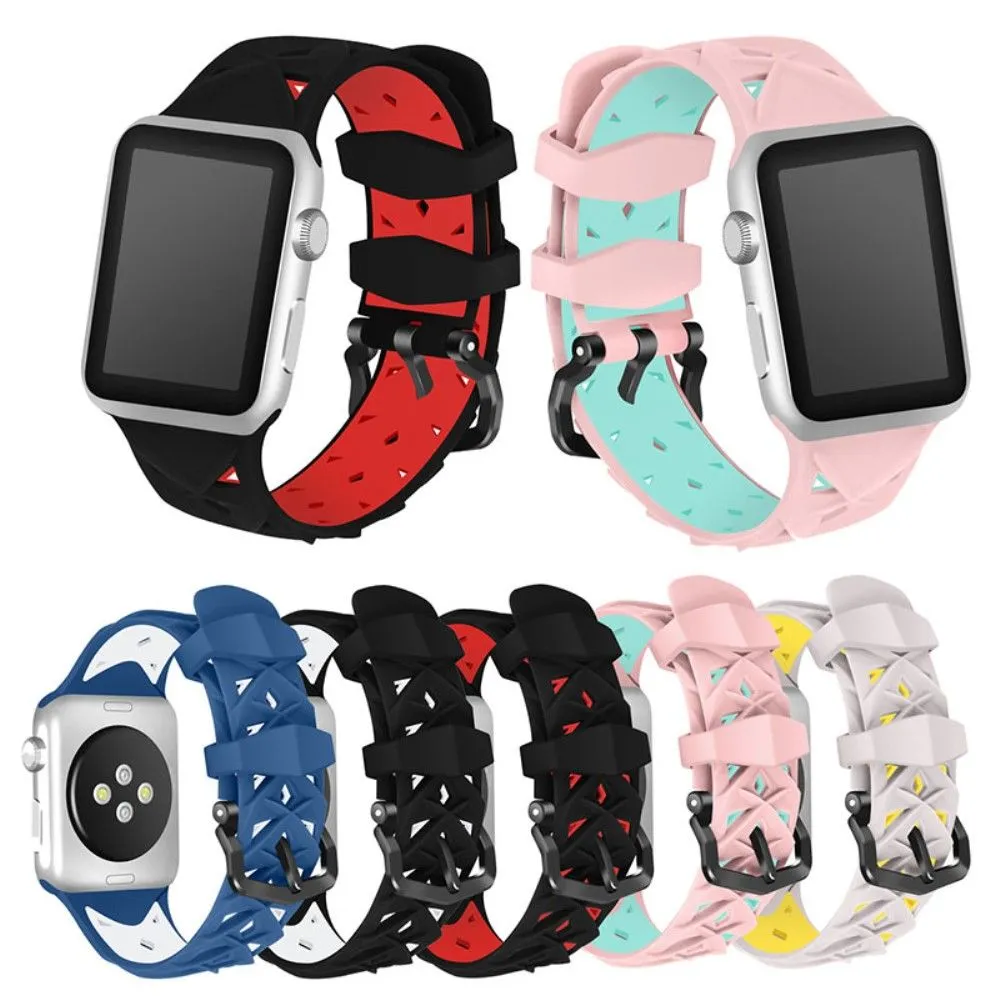 Apple Watch (45mm) dual color rhombus silicone watch strap - Black / Red