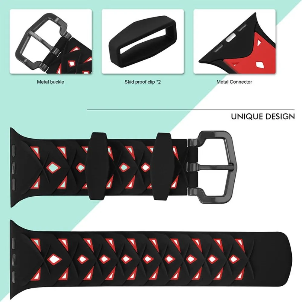 Apple Watch (45mm) dual color rhombus silicone watch strap - Black / Red