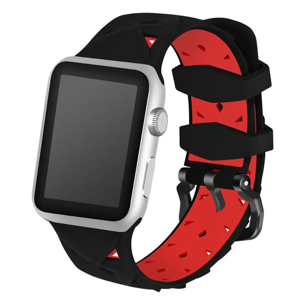 Apple Watch (45mm) dual color rhombus silicone watch strap - Black / Red