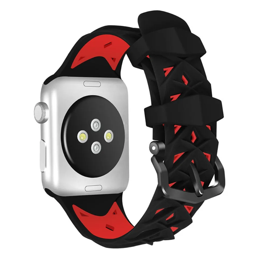 Apple Watch (45mm) dual color rhombus silicone watch strap - Black / Red