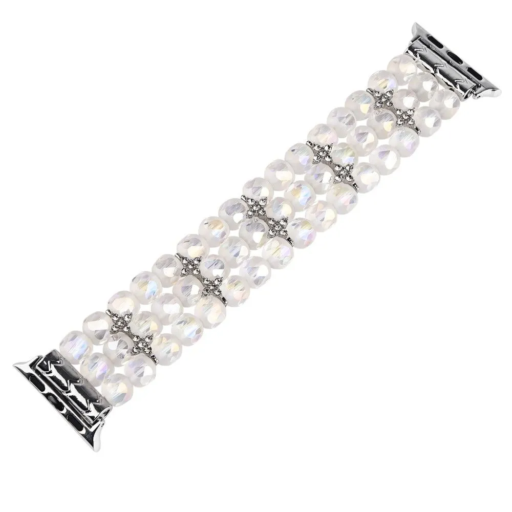 Apple Watch (45mm) flower shape crystal décor watch strap - White