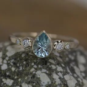 Aquamarine Tear Drop and Diamond Multi Bezel Engagement Ring