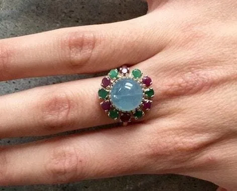 Aquamarine Victorian Ring - Genuine Aquamarine Ring - Multistone Ring