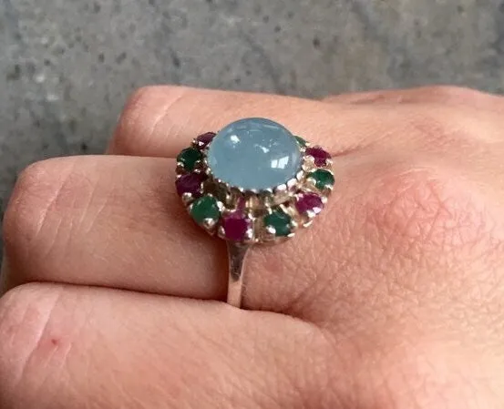 Aquamarine Victorian Ring - Genuine Aquamarine Ring - Multistone Ring