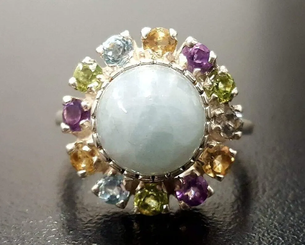 Aquamarine Victorian Ring - Genuine Aquamarine Ring - Multistone Ring