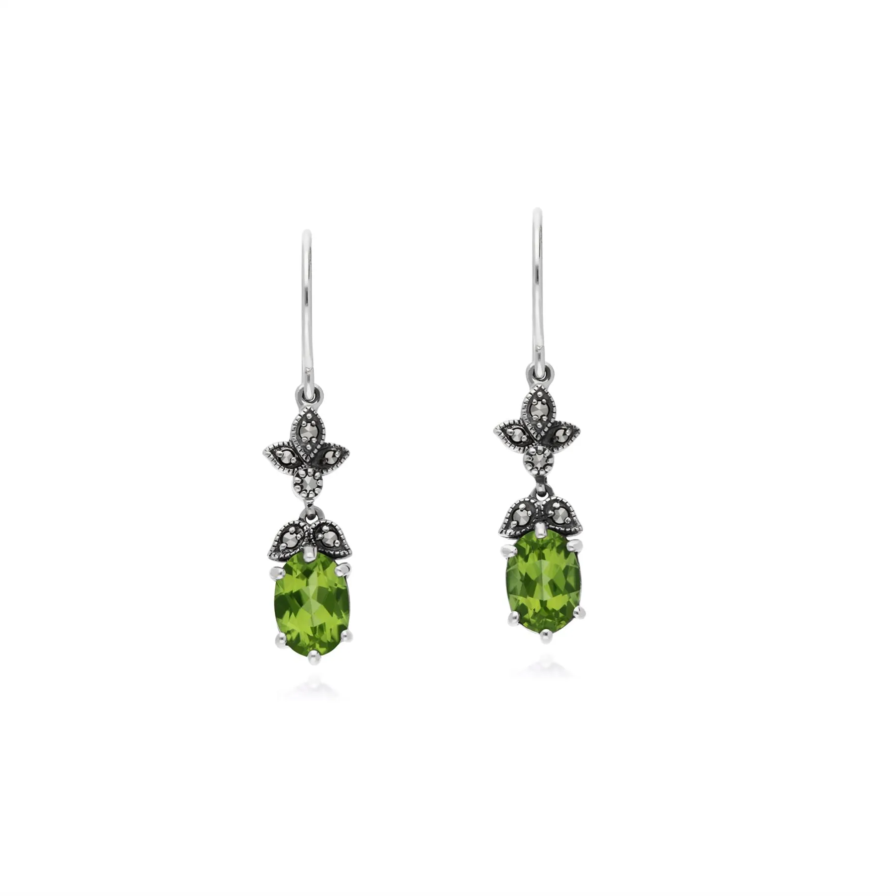 Art Nouveau Stil Peridot & Markasit Tropfen Ohrringe in 925 Sterling Silber