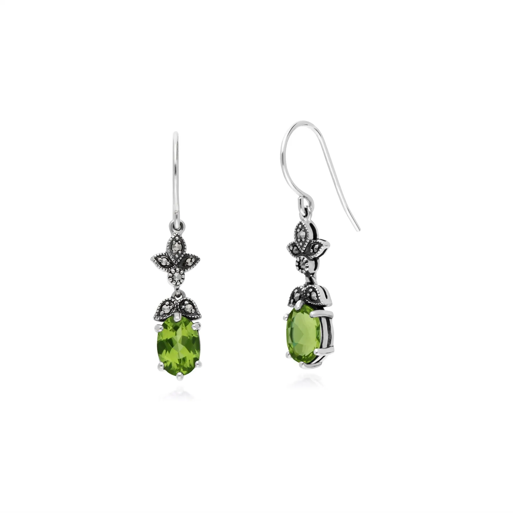 Art Nouveau Stil Peridot & Markasit Tropfen Ohrringe in 925 Sterling Silber