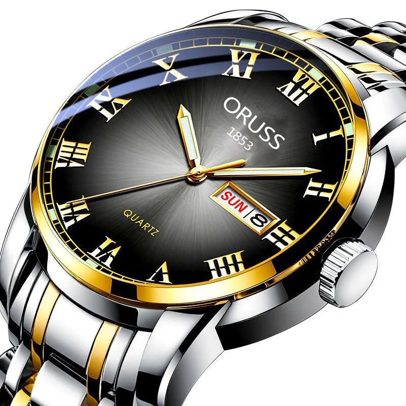 Automatic Mechanical Watch Men's Calendar Luminous Waterproof round Ordinary Glass Mirror Wrist Watch