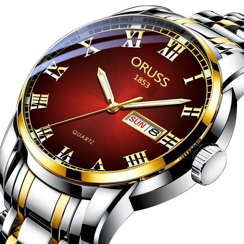 Automatic Mechanical Watch Men's Calendar Luminous Waterproof round Ordinary Glass Mirror Wrist Watch