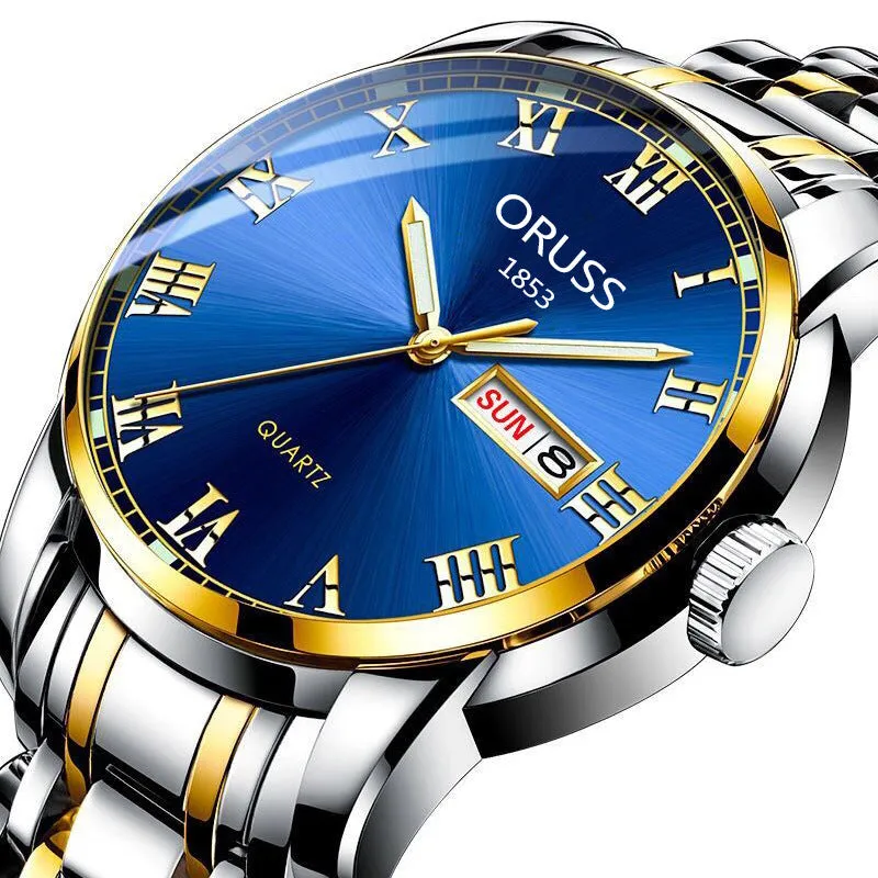 Automatic Mechanical Watch Men's Calendar Luminous Waterproof round Ordinary Glass Mirror Wrist Watch